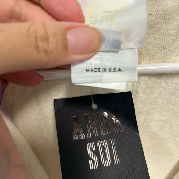 Anna Sui small embellished cream colored top with colored accents - Picture 6 of 6